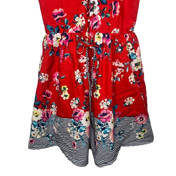 Trixxi Red Floral Fit & Flare Mini Sundress M Boho Stripe Hem Summer Casual - Picture 13 of 14